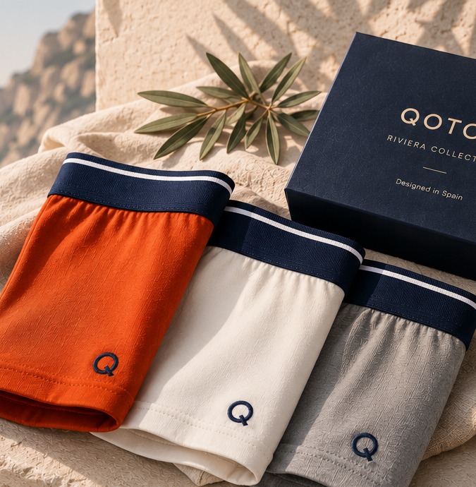 Бельё QOTOT Riviera на фоне побережья Средиземного моря